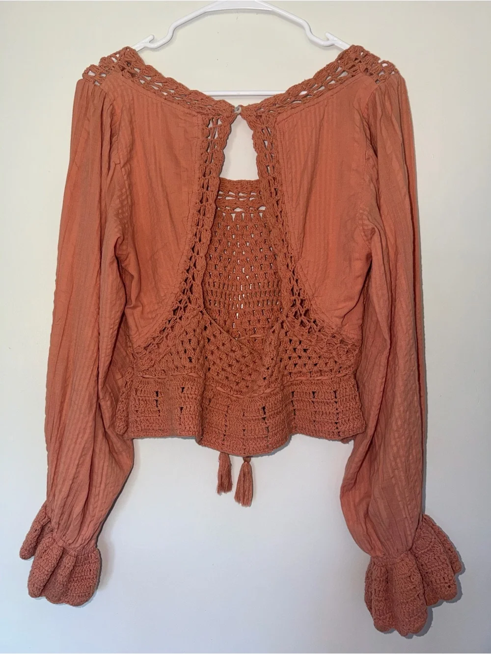 Free People Megan Crochet Open Back Boho Top Dusty Rose Small